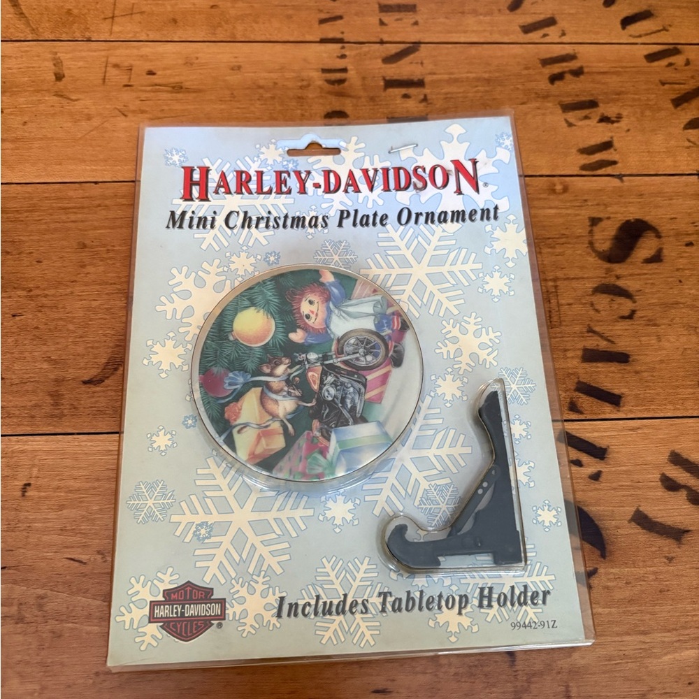 Harley-Davidson Festive Plate Ornament with Holder - vintage 1991